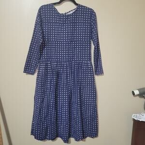 Vtg Passports Pier One Blue 100% Cotton Long Modest Maxi Dress Medium Pockets